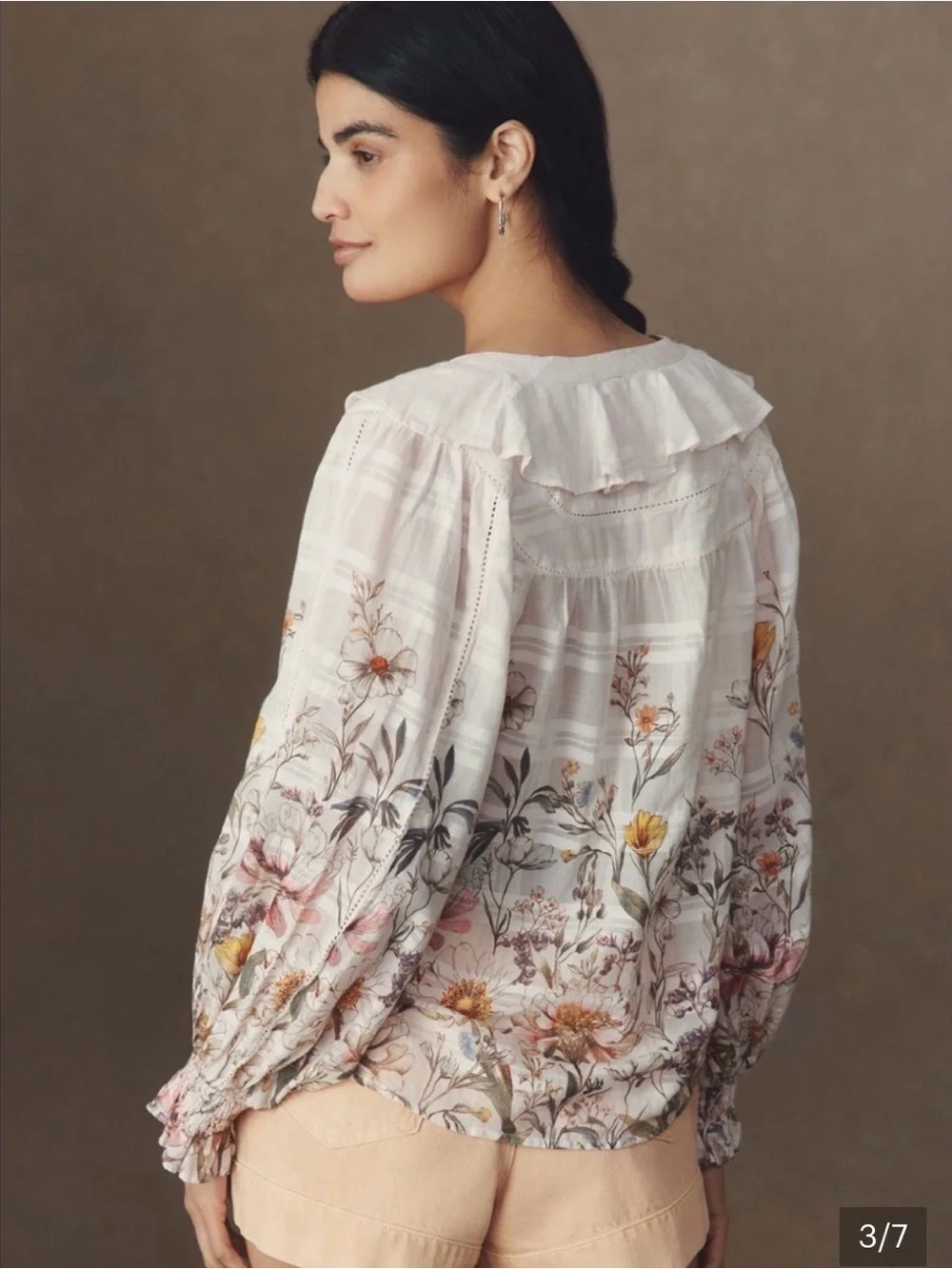 Anthropologie Ruffle V-Neck Gront Blouse